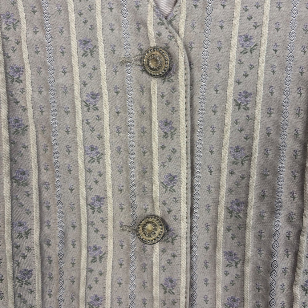 Cottagecore Cotton Size 12 Floral Stripe Button Front Vest Beige - Picture 2 of 5